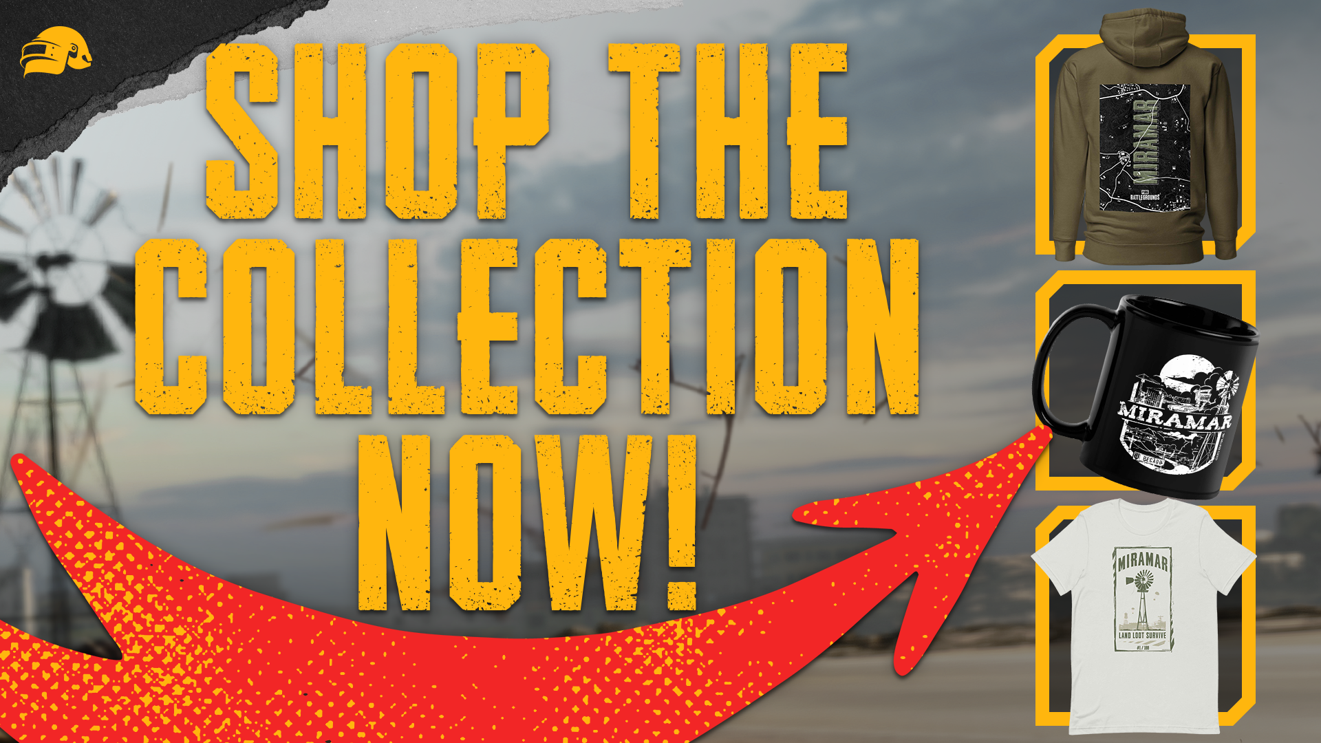 Merchandise promotion graphic with hoodie, mug and t-shirt mockups